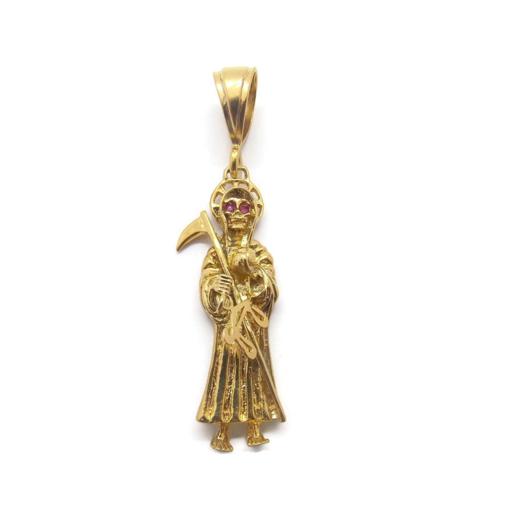 Big real 14k yellow Gold santa muerte grim reaper pendant angel of death  2.75