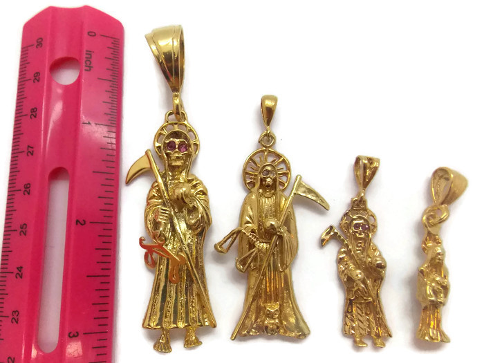 Details about   14K Solid Real Yellow Gold Small Grim Reaper Santa Muerte Pendant Charm Dije 