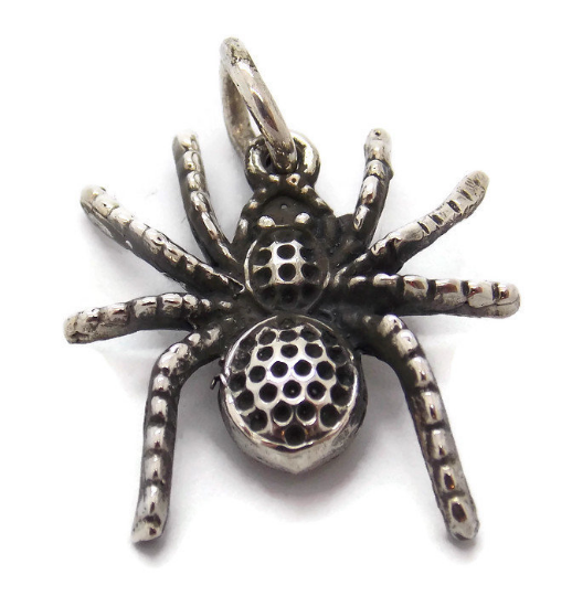 Pave Diamond Spider Charm Sterling Silver
