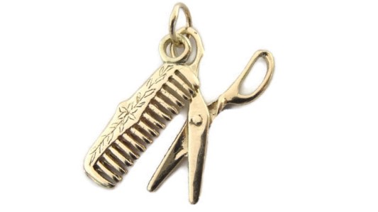 Barber/Hairstylist Scissors and Comb 14k Yellow Gold Pendant
